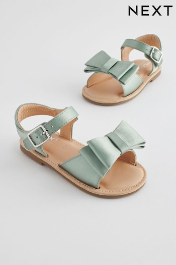 Sage Green Standard Fit (F) Satin Bridesmaid Bow Sandals (B82946) | £16 - £20