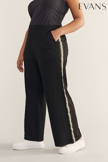 Evans Ponte Wide Leg Side Stripe Black Trousers (B82987) | £41