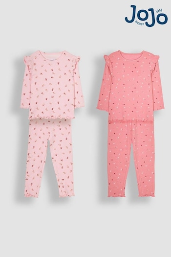 JoJo Maman Bébé Pink 2-Pack Ribbed Pyjamas (B83062) | £29.50