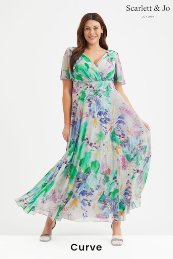 Scarlett & Jo Green & Purple Multi Floral Isabelle Angel Sleeve Maxi Dress (B83093) | £95