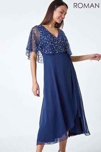 Roman Blue Sequin Embellished Maxi Wrap Dress (B83133) | £90