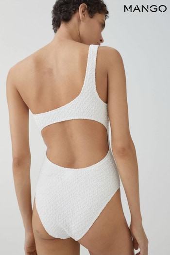 Mango White Crinkle One Shoulder Swimsuit (B83166) | £50