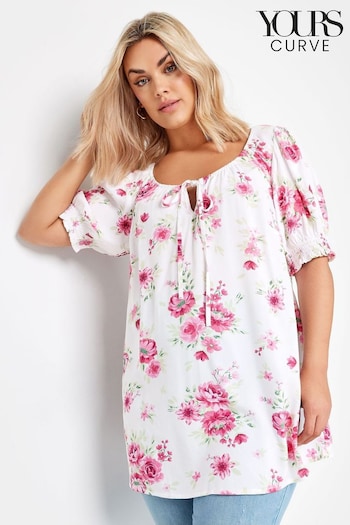 Yours Curve Pink Floral Print Gypsy Top (B83267) | £26