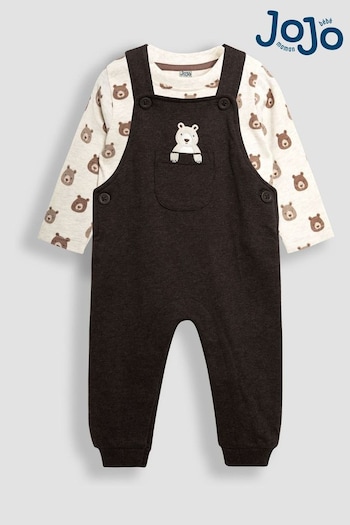 JoJo Maman Bébé Brown Bear Applique Dungarees & Top Set (B83343) | £27