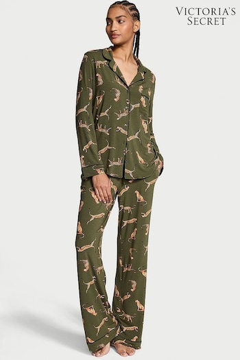 Victoria's Secret Olive Green Leopard Modal Long Pyjama Set (B83347) | £59