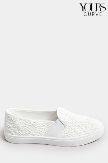 Yours Curve White Broderie Anglaise Slip-On Trainers In Wide E Fit (B83384) | £24