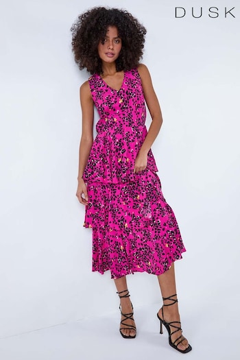 Dusk Pink Animal Print Frilled Midi Dress (B83386) | £60