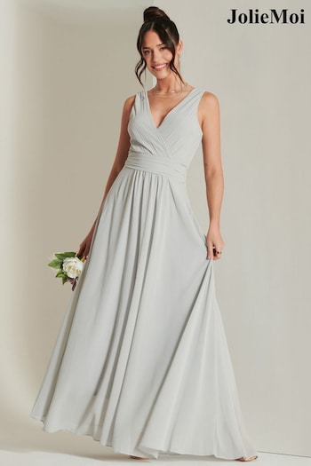 Jolie Moi Grey Pleated Bodice Chiffon Maxi Dress (B83466) | £79