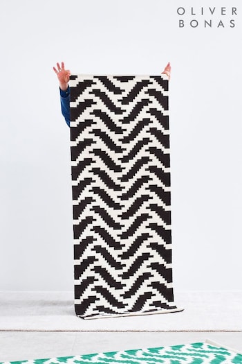 Oliver Bonas Black Zebra Handwoven Cotton Runner Rug (B83488) | £95