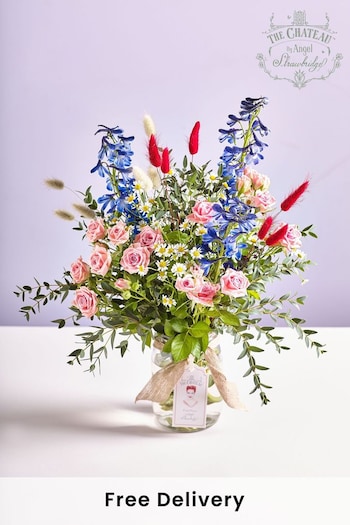 The Chateau by Angel Strawbridge Pink partir Rose and Delphinium Fresh Flower Bouquet With Vase (B83562) | £40