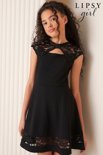 Lipsy Black Lace Yoke Dress (5-16yrs) (B83614) | £34 - £42