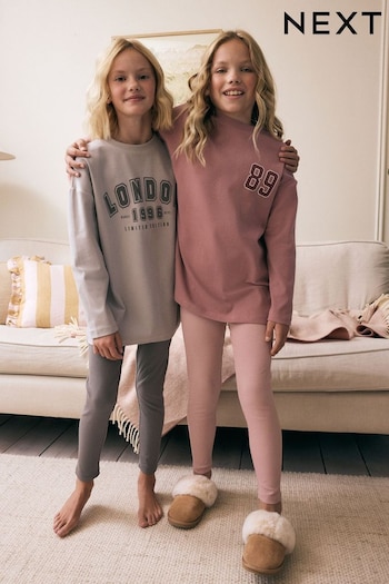 Pink/Grey Collegiate Legging Pyjamas 2 Pack (3-16yrs) (B83697) | £21 - £27