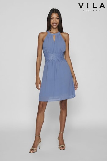 VILA Blue Mini Halter Neck Tulle Dress (B83718) | £40