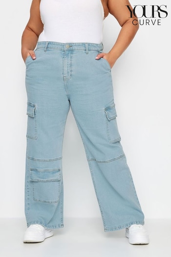 Yours Curve Blue Limited Collection Wide Leg Cargo Jeans staple (B83745) | £37