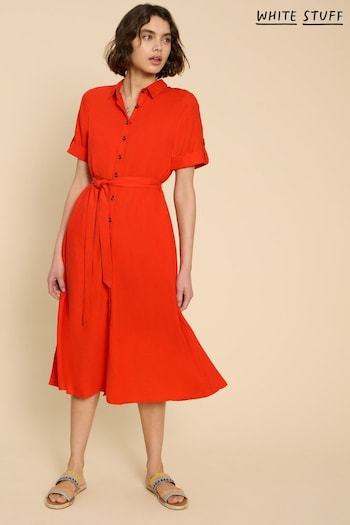 White Stuff Orange Beth Linen Blend marl Shirt Dress (B83884) | £85