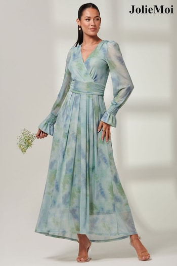 Jolie Moi Blue Tie Dye Print Mesh Maxi Dress (B83909) | £89