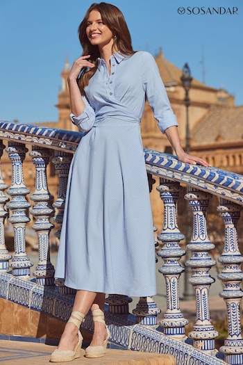 Sosandar Blue Ruffle Hem Midi Plus Shirt Dress (B83939) | £85