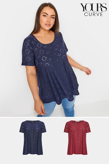 Yours Curve Blue Broidery Swing Blouses 2 Pack (B83955) | £34