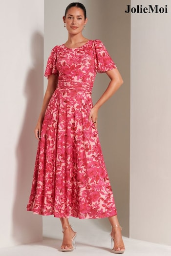 Jolie Moi Pink Elvira Print Mesh Maxi Dress (B83971) | £89