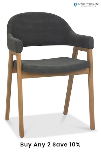 Bentley Designs Rustic Oak Dark Grey Camden Peppercorn Upholstered Arm Chairs Set of 2 (B83989) | £450