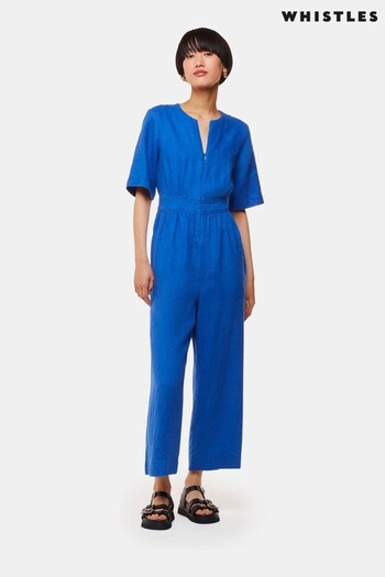 Whistles Blue Cosima Linen Jumpsuit (B84001) | £149