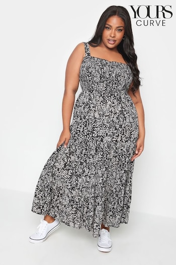 Yours Curve Black Shirred Strappy Tiered Maxi Dress (B84044) | £34