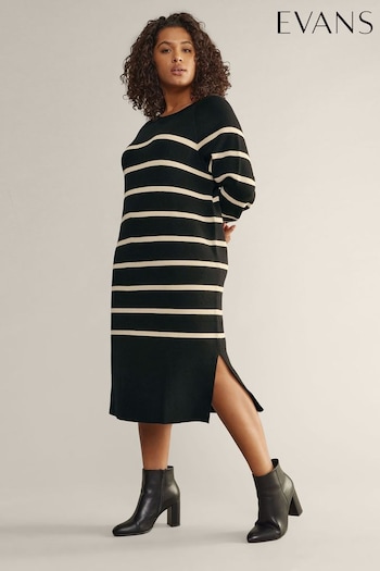 Evans Black/Cream Stripe Knitted Dress (B84048) | £60