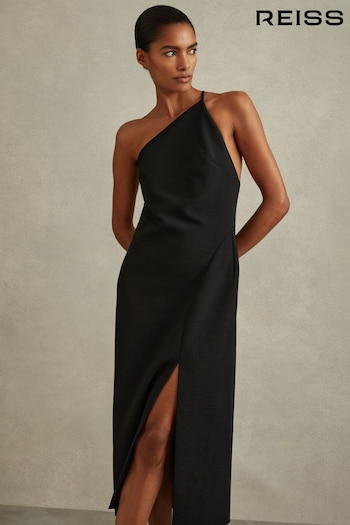 Reiss Black Suri One-Shoulder Bodycon Dress (B84050) | £228