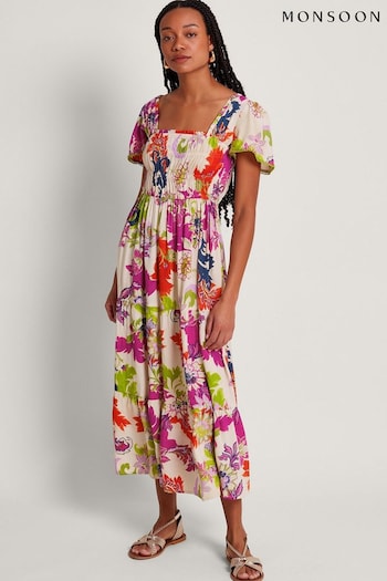 Monsoon Natural Arissa Print Dress geox (B84061) | £75