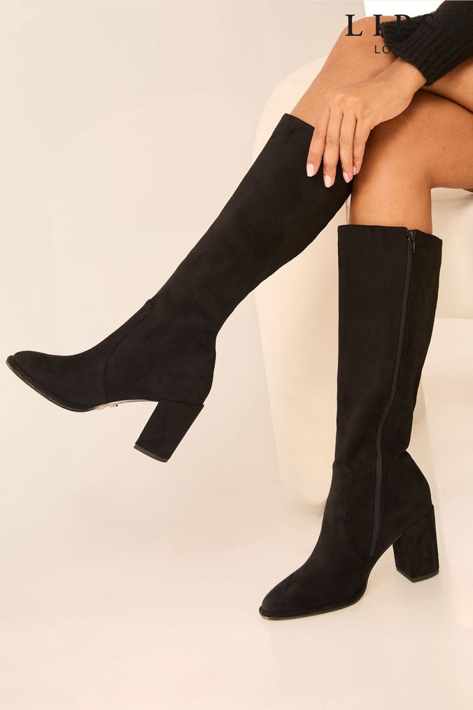 Plain black knee high boots shop