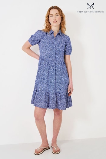 Crew Clothing Sleeveless Company Blue Spot Viscose Relaxed Tiered Dress (B84127) | £69