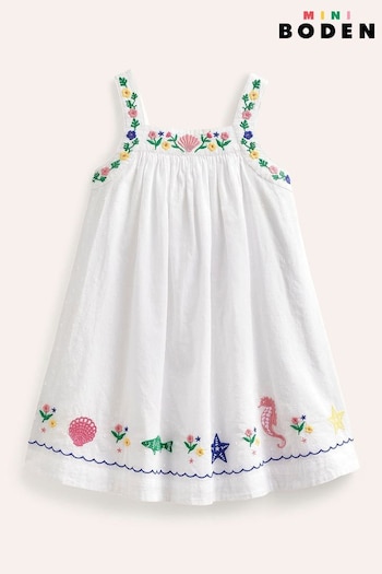 Boden Cream Ric Rac Embroidered Dress (B84145) | £37 - £42