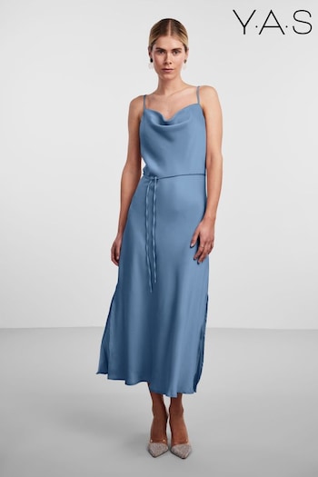 Y.A.S Blue Satin Cowl Neck Slip Dress (B84152) | £65