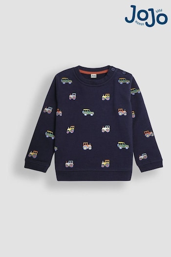 JoJo Maman Bébé Navy Tractor Embroidered Sweatshirt (B84160) | £25