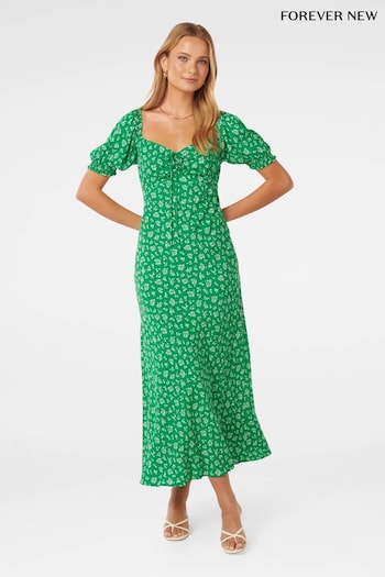 Forever New Green Stevie Puff Sleeves Midi Dress (B84280) | £110