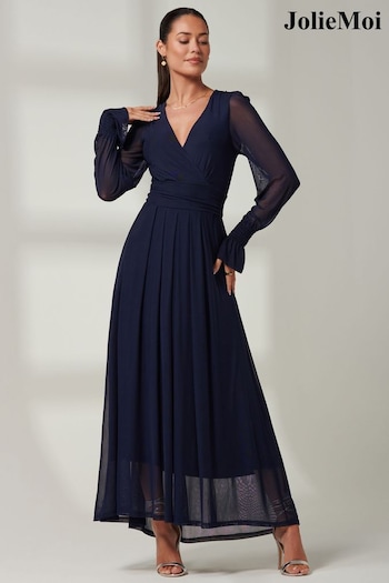 Jolie Moi Blue Greta Long Sleeve Mesh Maxi Dress (B84488) | £89