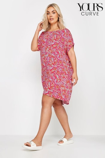Yours Curve Pink Paisley Print Shift Dress (B84549) | £29