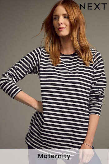 Black/Cream Stripe Maternity Nursing 100% Cotton T-Shirt (B84604) | £25