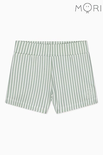 MORI Cream UPF 50 Seersucker Green Stripe Swim Shorts satin (B84613) | £15