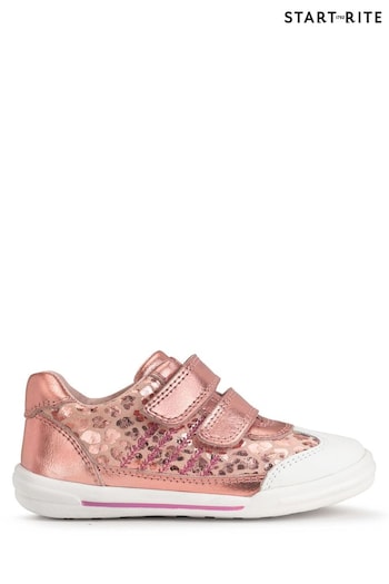 Start-Rite Natural Roundabout Rose Gold Leather Rip Tape Pre School Trainer Chelsea Shoes (B84763) | £46
