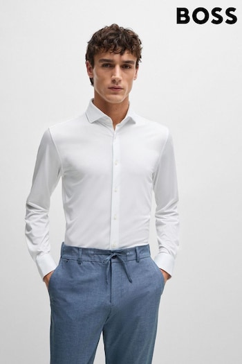 BOSS White Slim-Fit Shirt In Structured Performance-Stretch Fabric (B84802) | £99