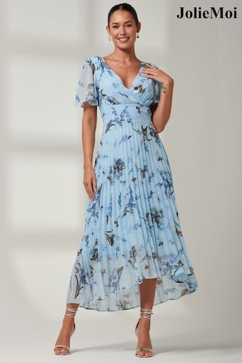Jolie Moi Blue Vanya Wrap V-Neck Chiffon Maxi Dress (B84811) | £79