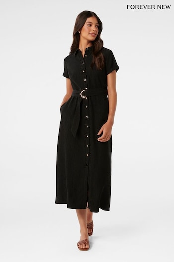 Forever New Black Briley Textured Shirt crusaders Dress (B85147) | £100