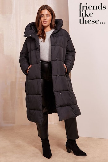 Friends Like These Black Curve Hood Quilted Padded Coat (B85155) | £79