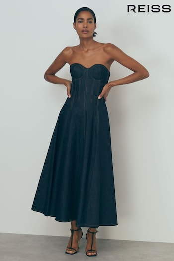 Atelier Strapless Denim Midi Waisted Dress (B85200) | £325