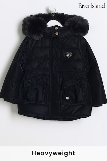 River Island Black Girls High Shine Padded Coat (B85252) | £38