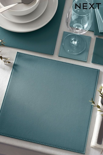 Set of 4 Teal Blue Reversible Faux Leather Placemats and Coasters Set (B85372) | £22