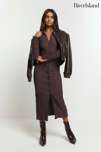 River Island Brown Textured Midi Shirt Women Dress (B85399) | £45