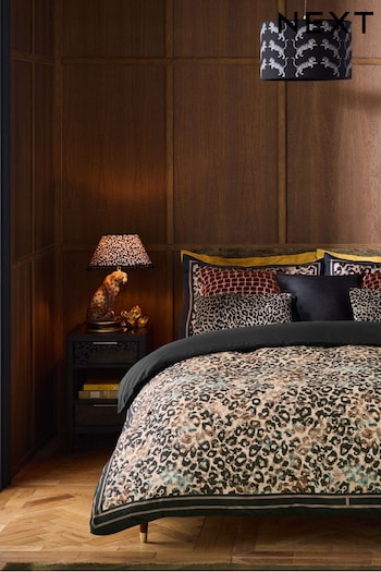 Black/Brown 200 Thread Count 100% Cotton Leopard Print Duvet Cover and Pillowcase Set (B85455) | £40 - £70