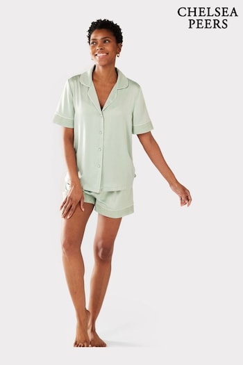 Chelsea Peers Green Satin Lace Trim Short Pyjama Set (B85463) | £45